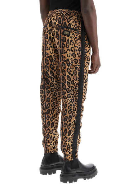 Leopard Print Nylon Jogger Pants For  - Beige