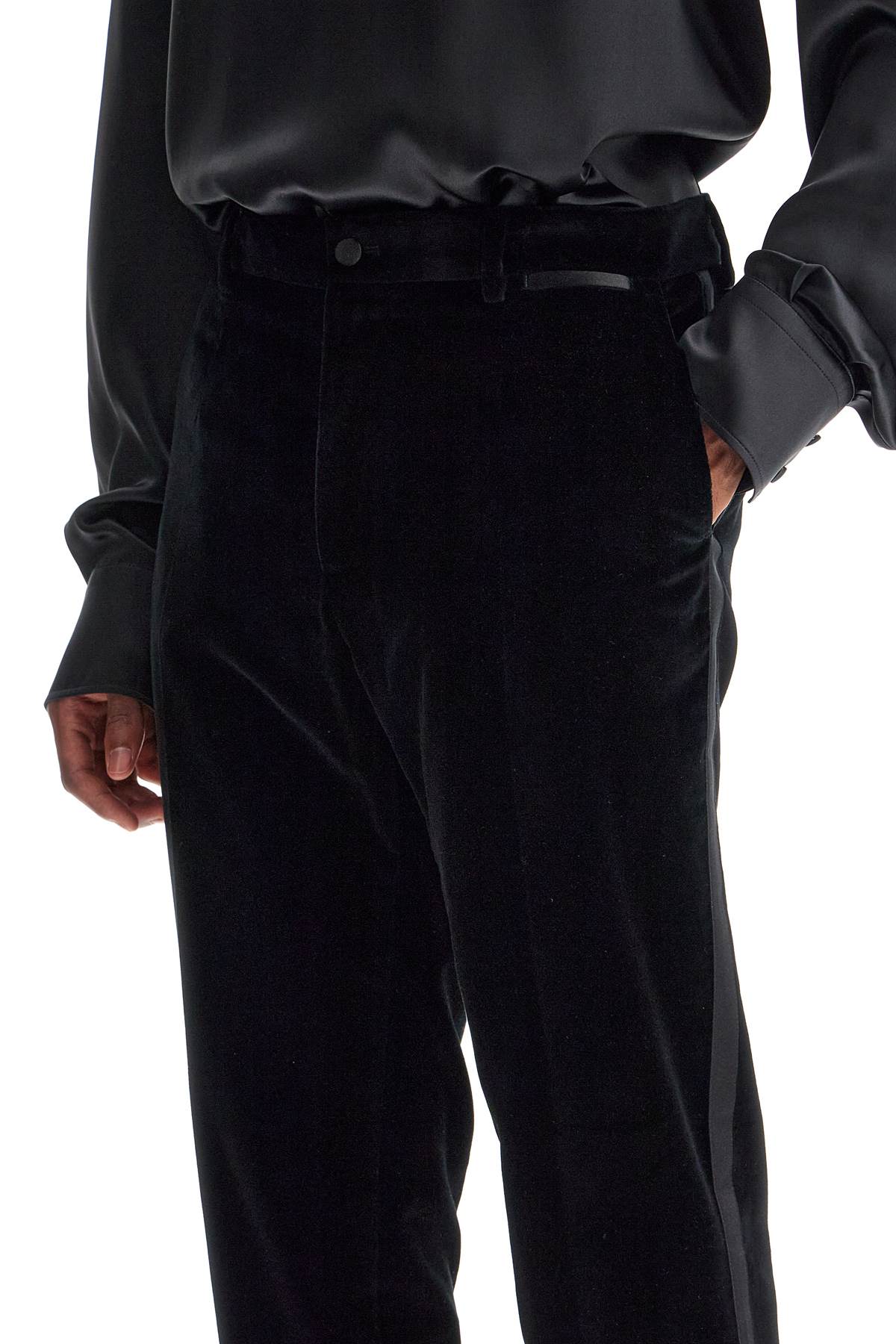 Velvet Tuxedo Pants  - Black