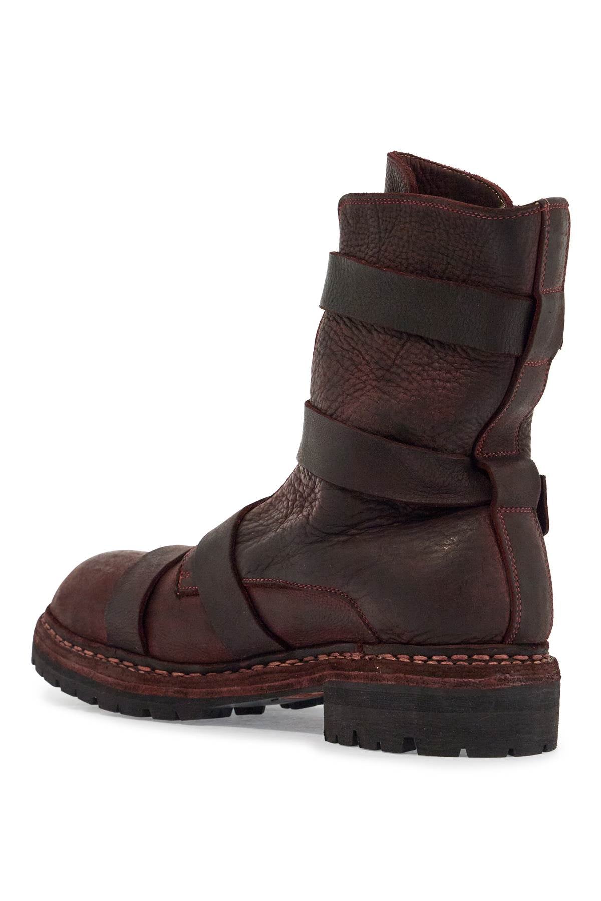 Dark Red Horse Leather Boots With Adjustable Straps  - Red