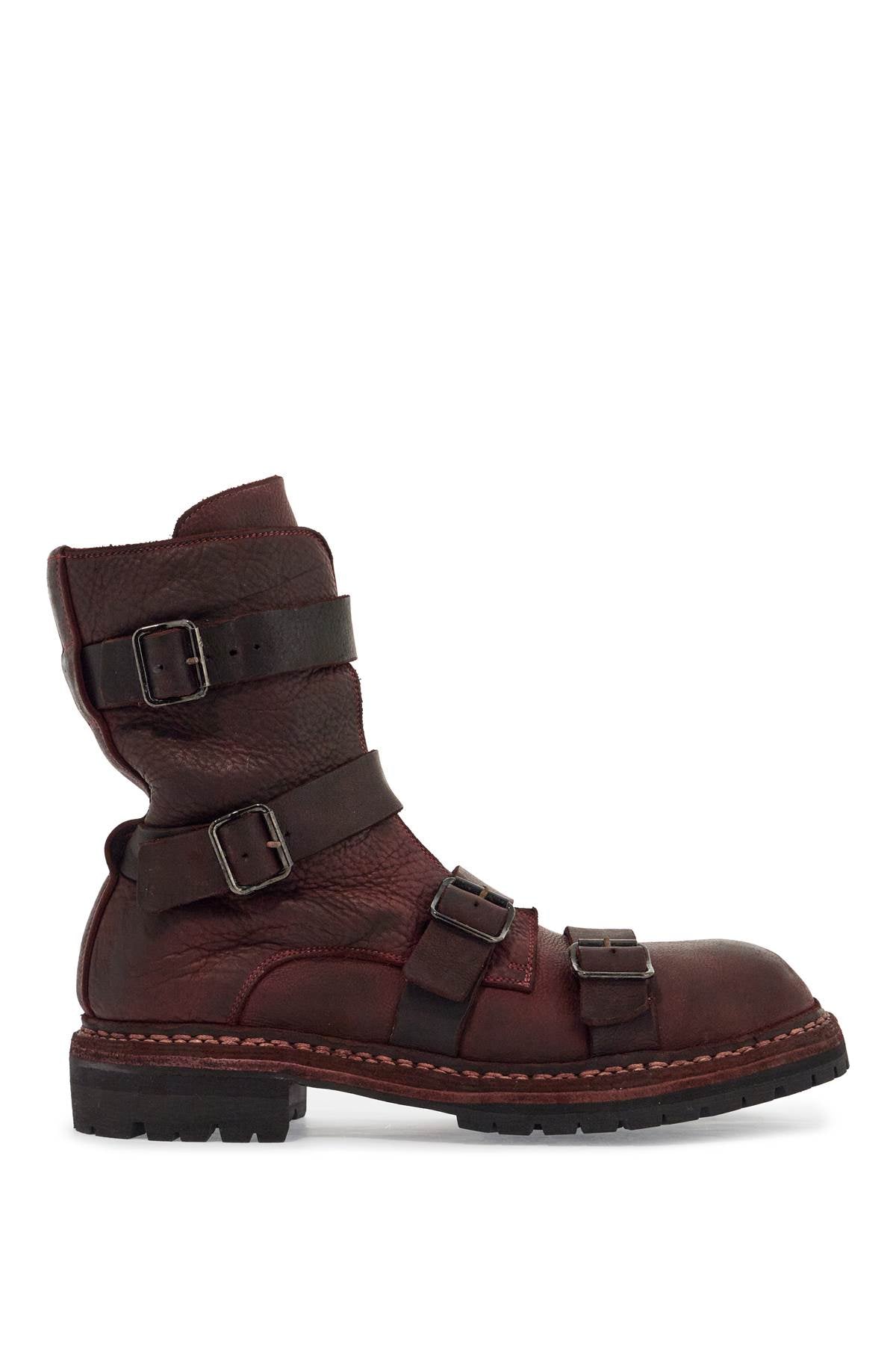 Dark Red Horse Leather Boots With Adjustable Straps  - Red