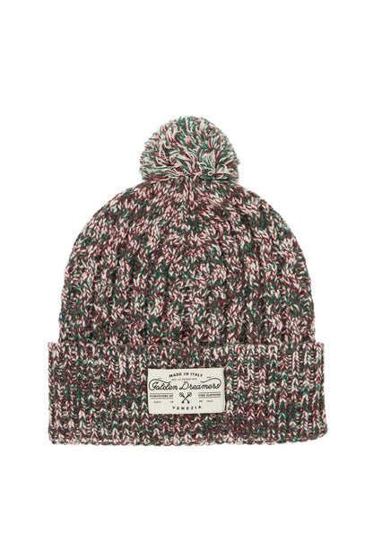 Multicolor Wool Beanie Hat With Pom Pom.  - Multicolor