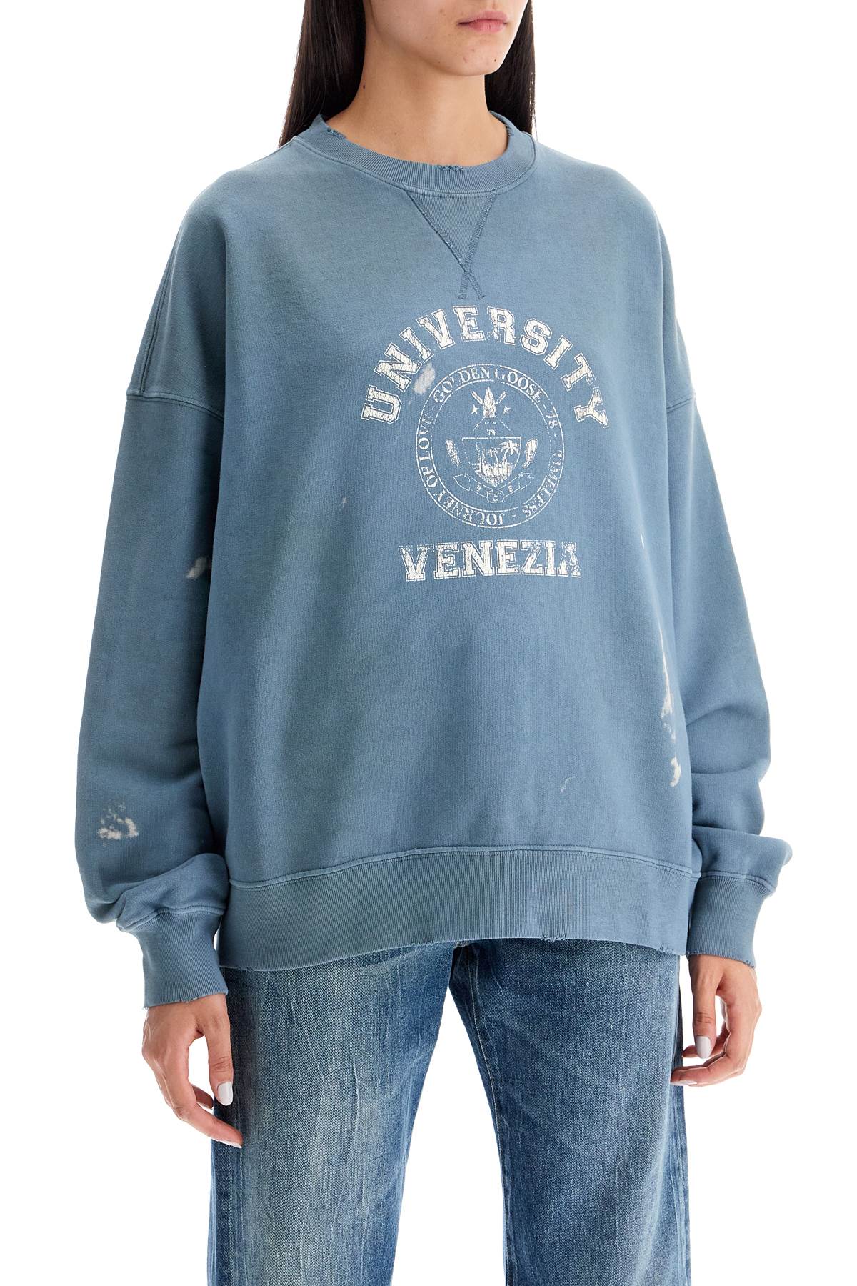 Vintage College-style Sweatshirt With  - Blue