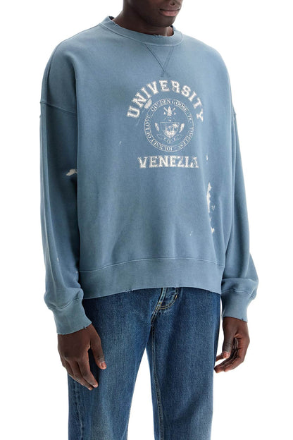 Vintage College-style Sweatshirt With  - Blue