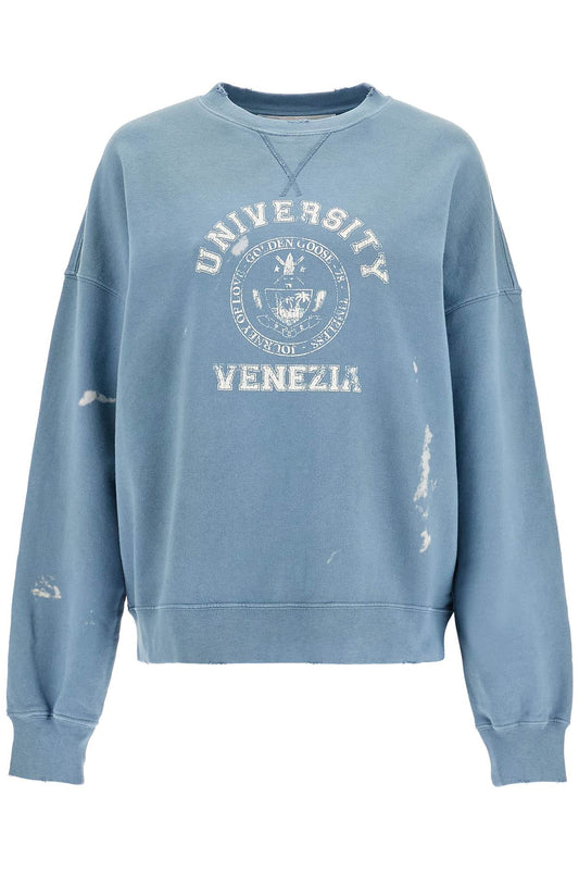 Vintage College-style Sweatshirt With  - Blue