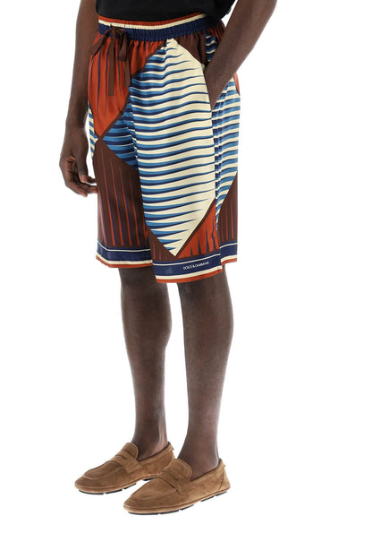 Printed Silk Bermuda Shorts Set  - Multicolor