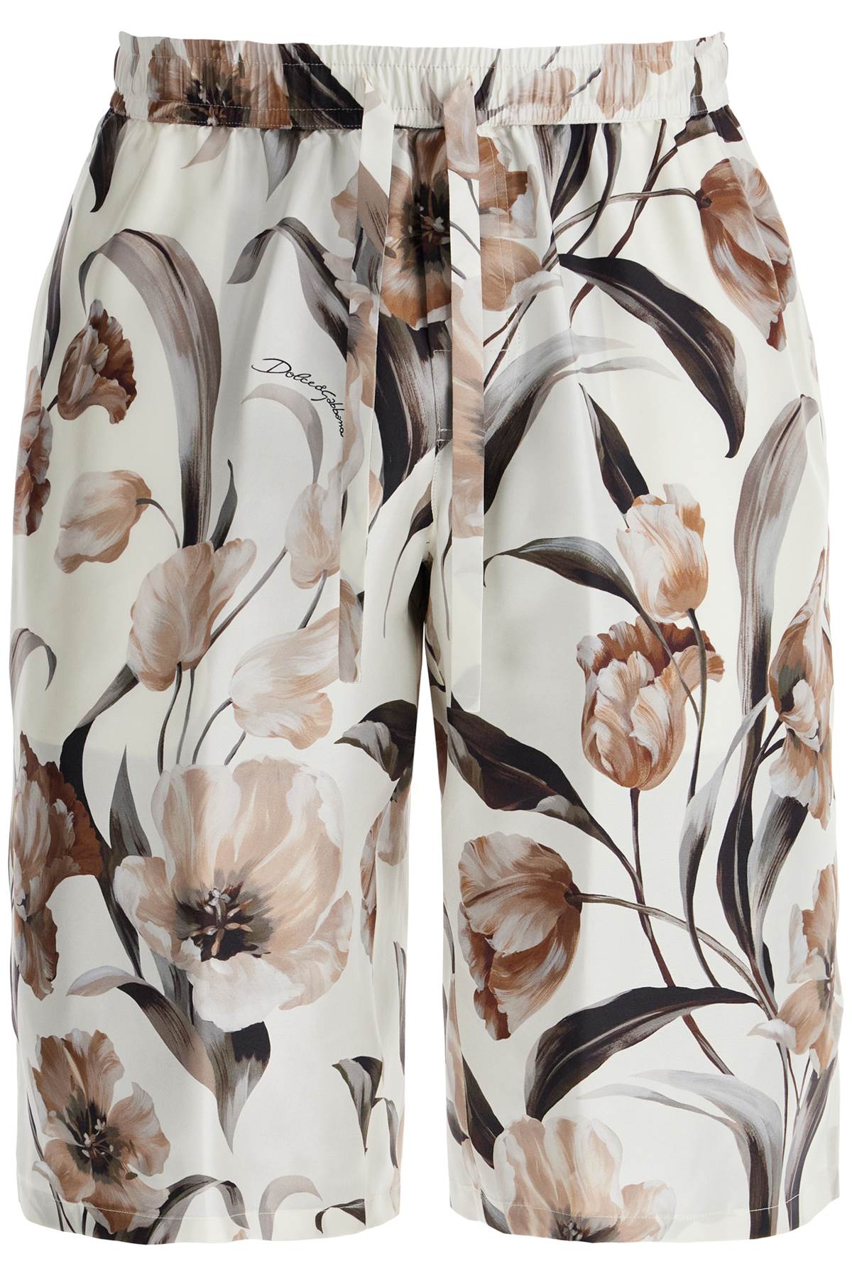 Silk Bermuda Shorts With Floral Print Set  - White