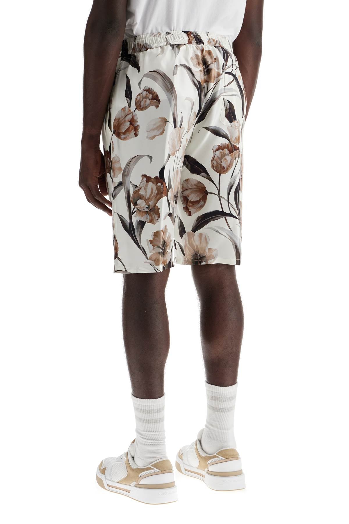 Silk Bermuda Shorts With Floral Print Set  - White