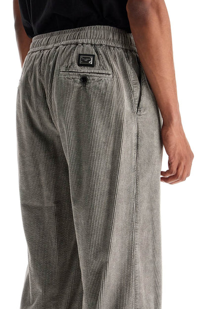 Corduroy Drawstring Pants  - Grey