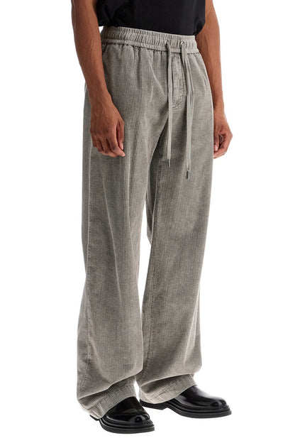 Corduroy Drawstring Pants  - Grey