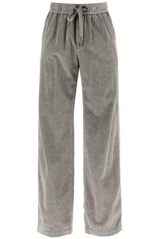 Corduroy Drawstring Pants  - Grey