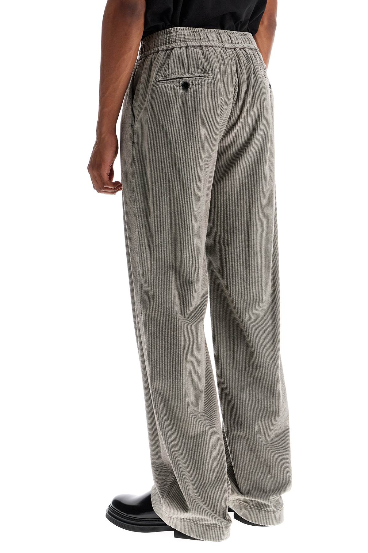 Corduroy Drawstring Pants  - Grey