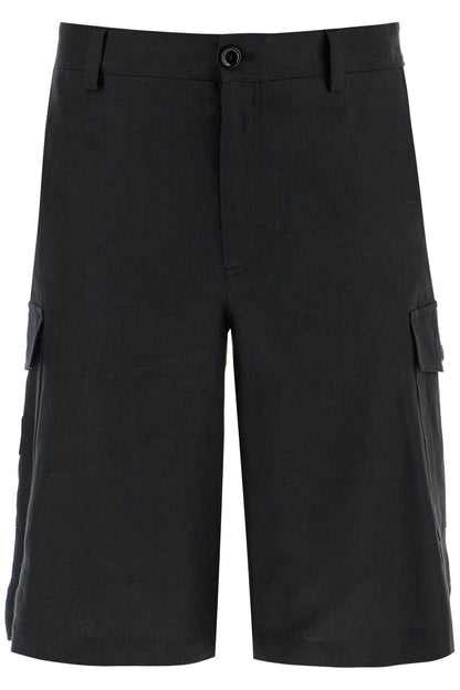 Linen Cargo Bermuda Shorts For  - Black