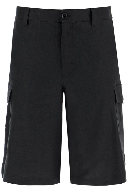 Linen Cargo Bermuda Shorts For  - Black