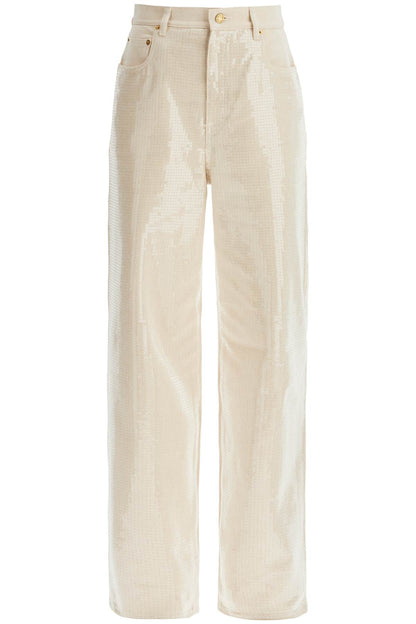 Sequin Embellished Jeans  - Beige