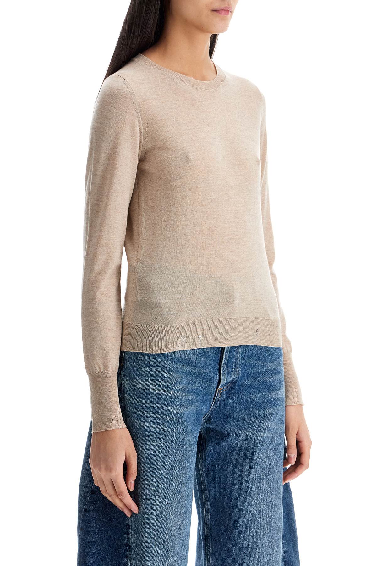 Light Beige Merino Wool Women's Crew Neck Sweater  - Beige