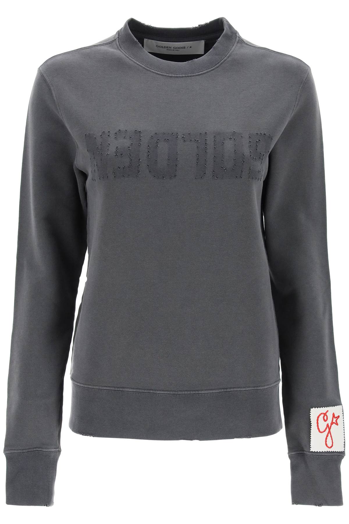 Athena Crew-neck Sweatshirt With Distressed Logo  - Grey