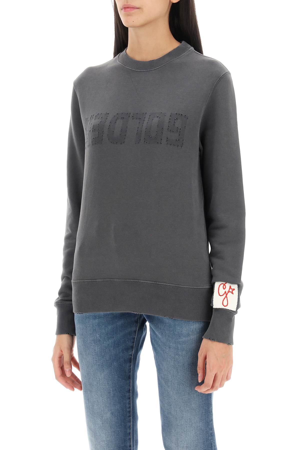 Athena Crew-neck Sweatshirt With Distressed Logo  - Grey