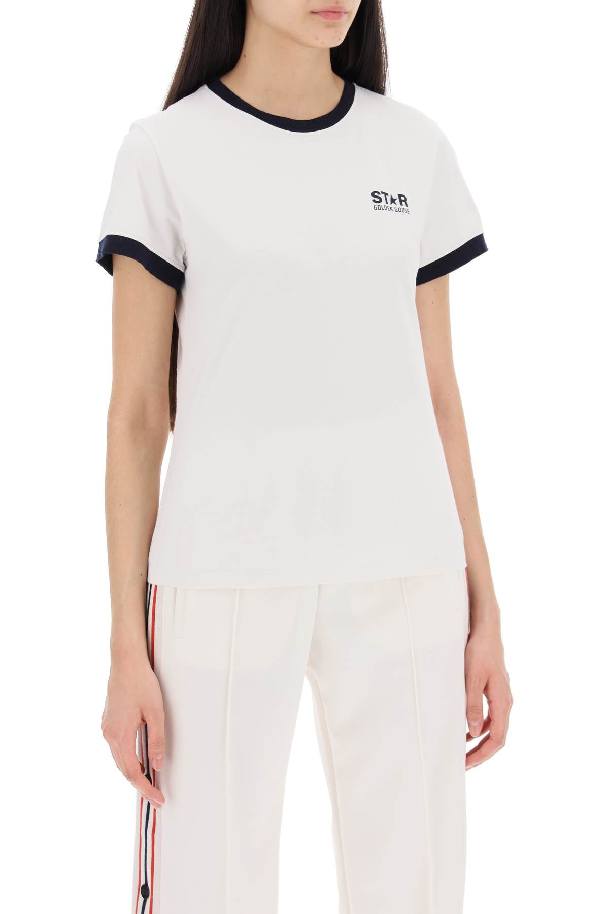 Contrast-trimmed T-shirt  - Bianco