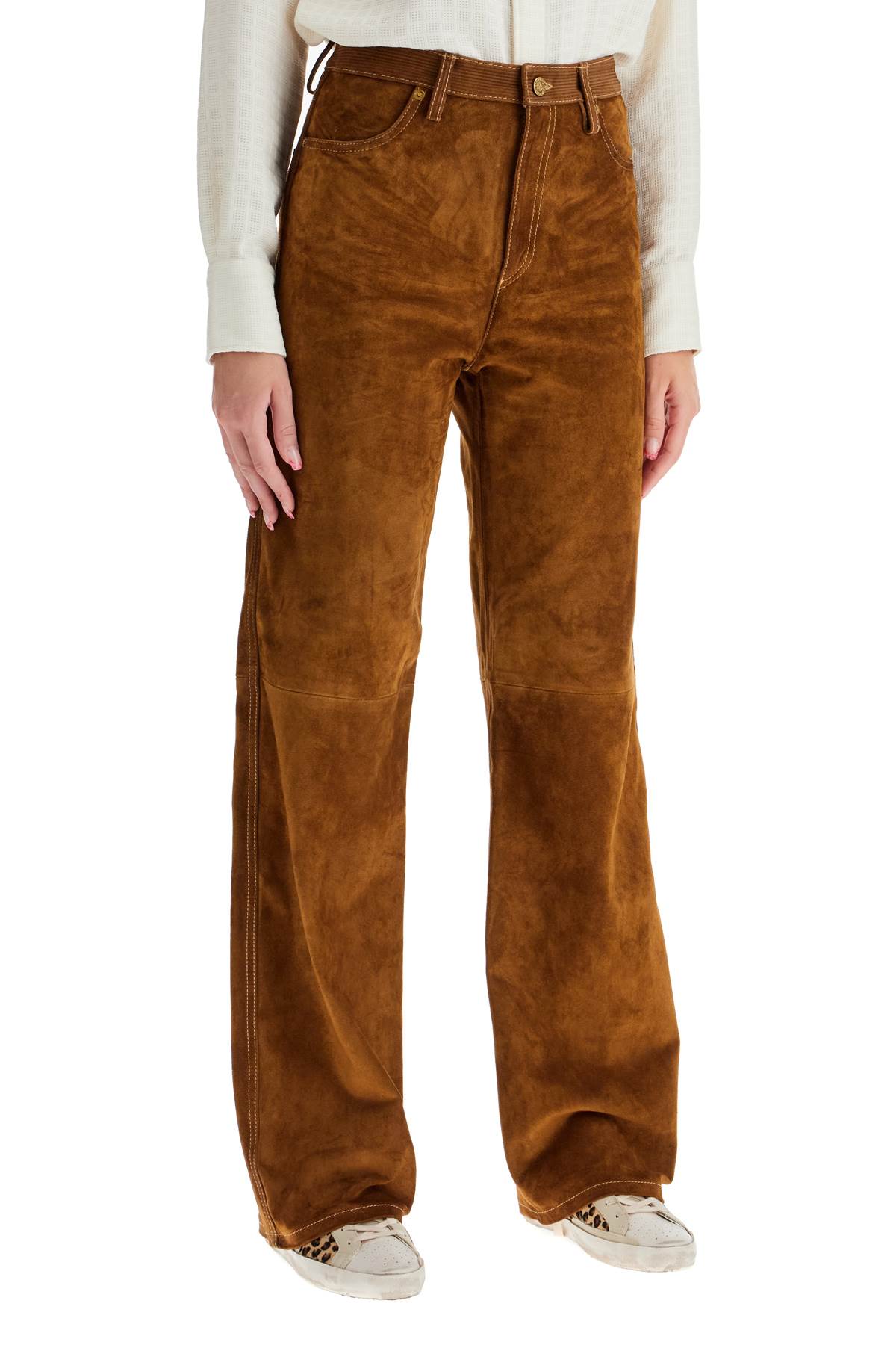 Suede Leather Pants For Men  - Brown