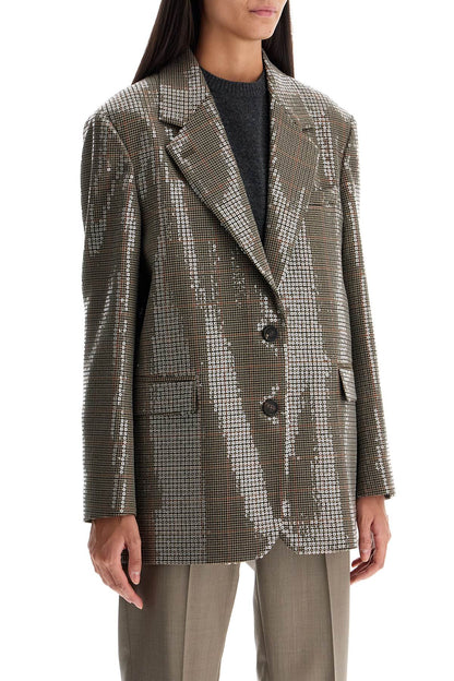 Houndstooth Blazer With Sequins  - Beige