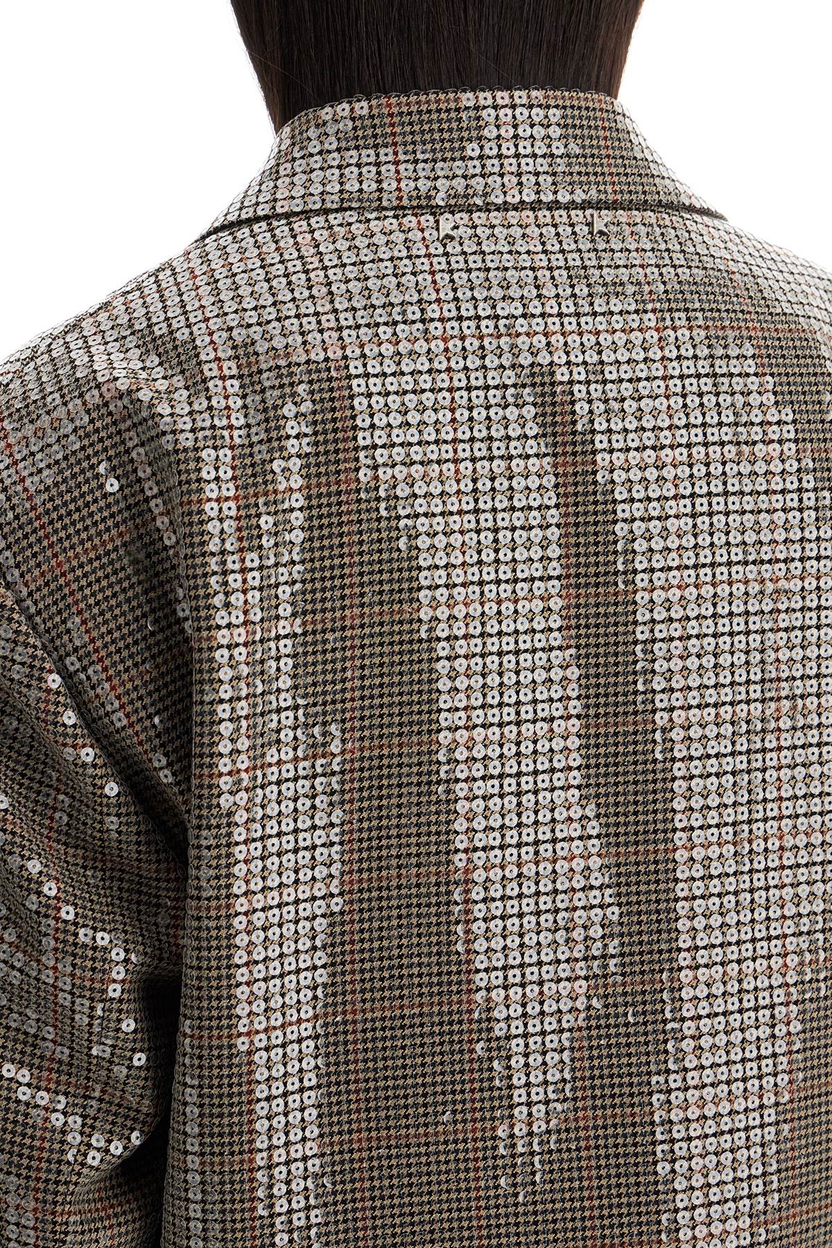 Houndstooth Blazer With Sequins  - Beige