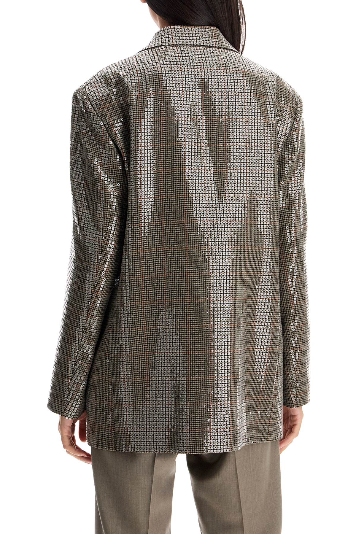 Houndstooth Blazer With Sequins  - Beige