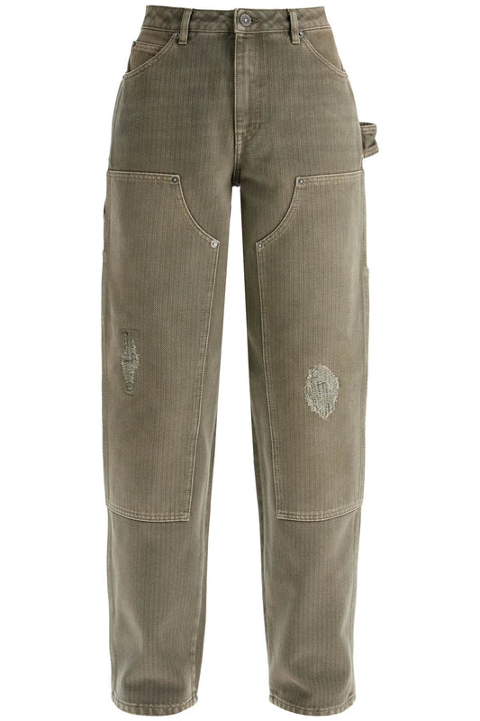 Marley Painter Jeans In Pinstrip  - Khaki