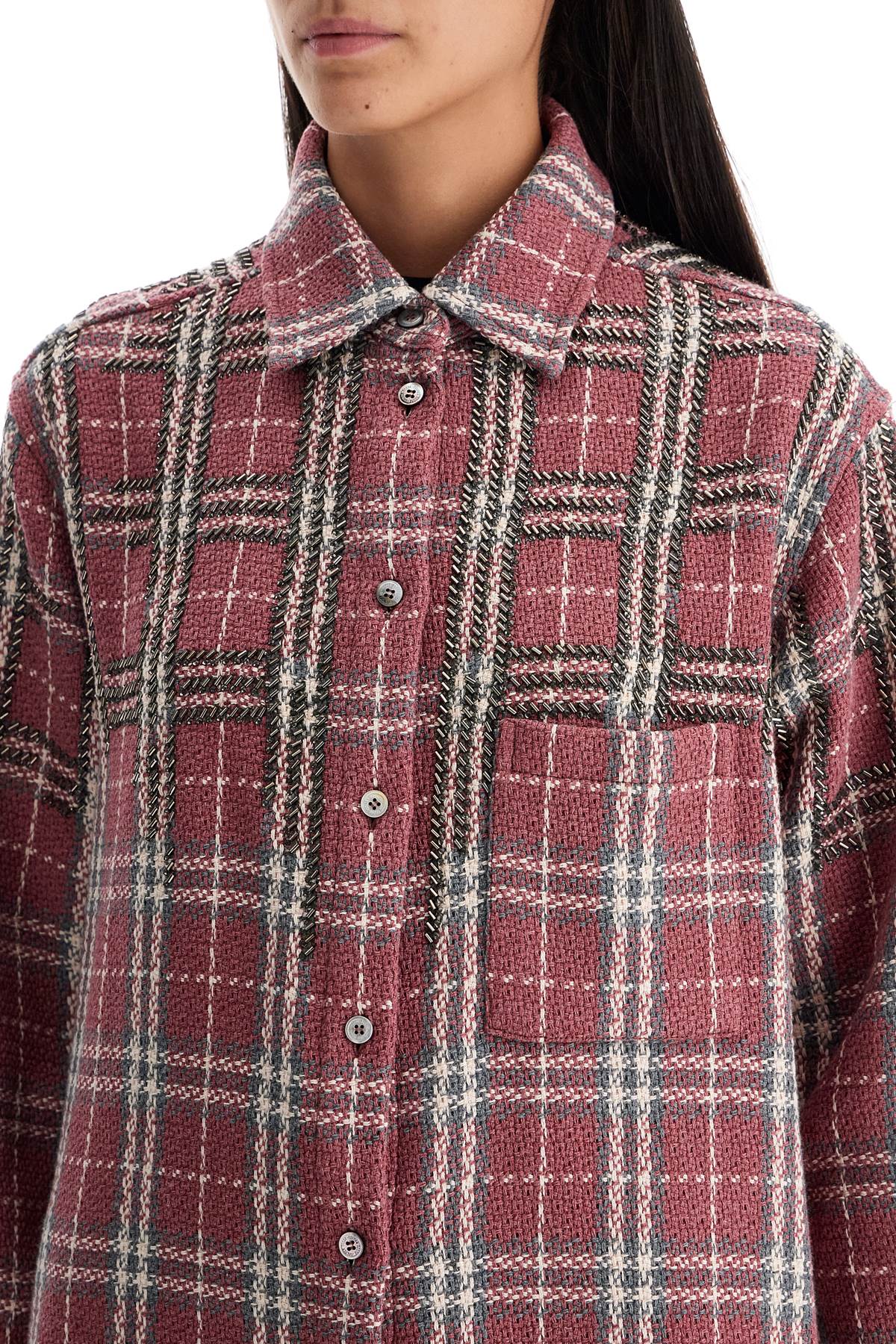 Tweed Overshirt With Applique  - Pink