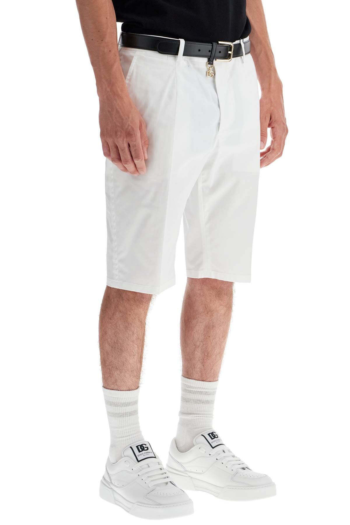 Stretch Cotton Bermuda Shorts  - White