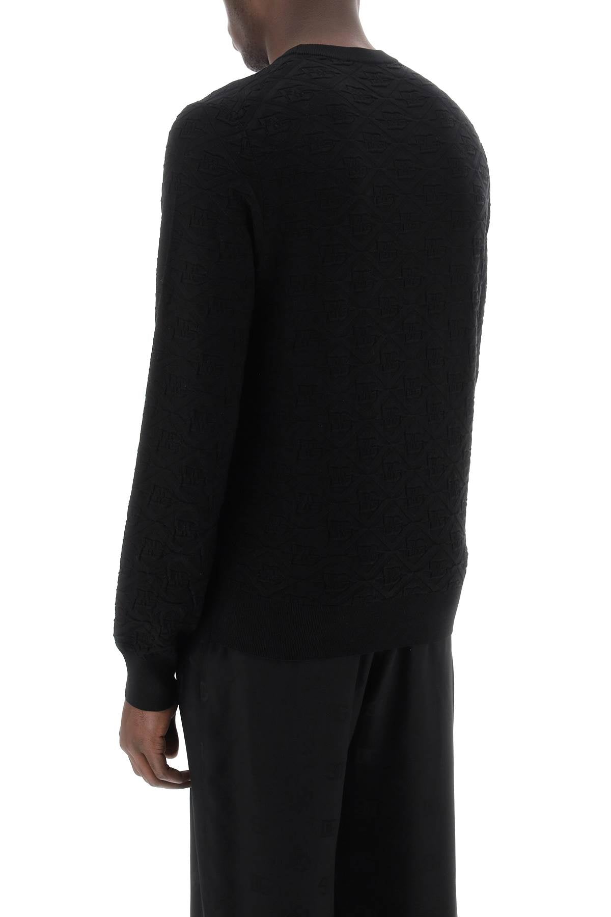 Dg Jacquard Silk Sweater  - Black