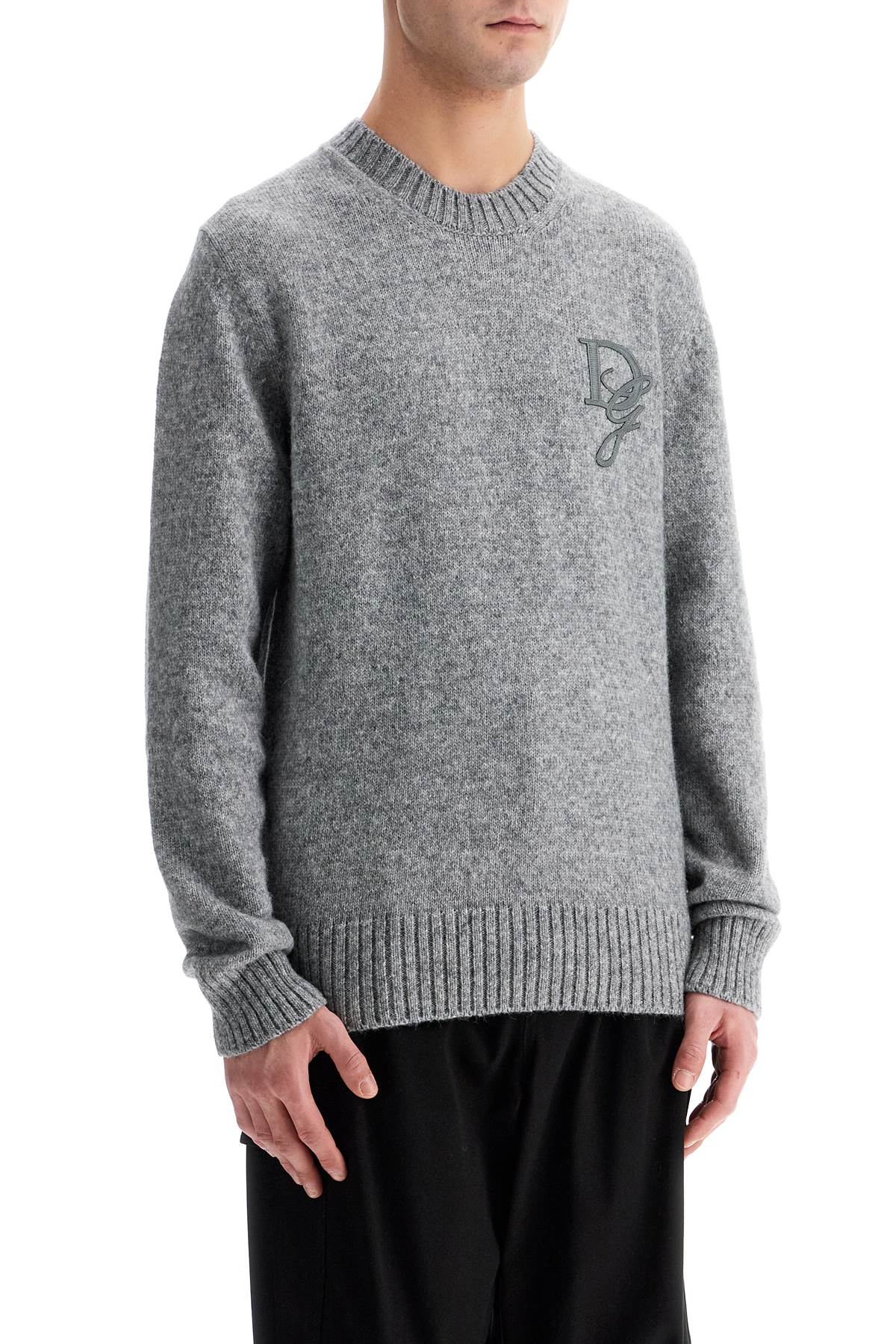 'round Neck Pullover With Dg  - Grey