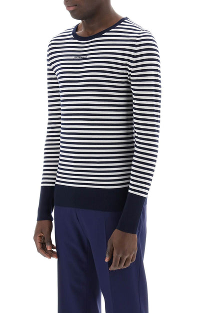 Lightweight Striped Wool Pullover Sweater  - White