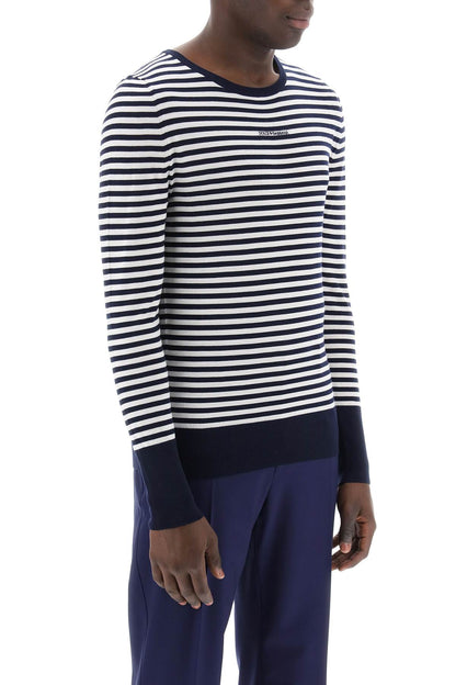 Lightweight Striped Wool Pullover Sweater  - White