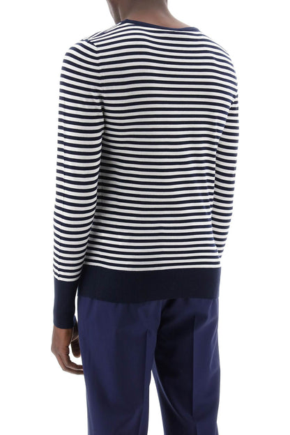 Lightweight Striped Wool Pullover Sweater  - White