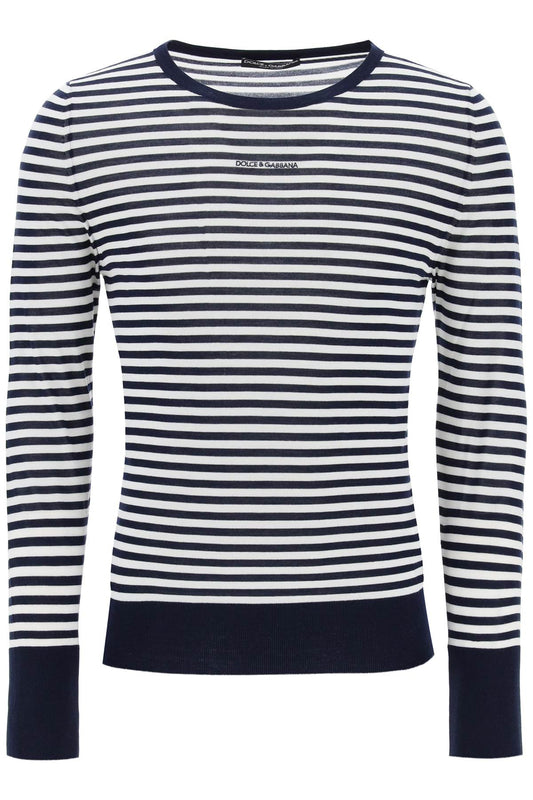 Lightweight Striped Wool Pullover Sweater  - White