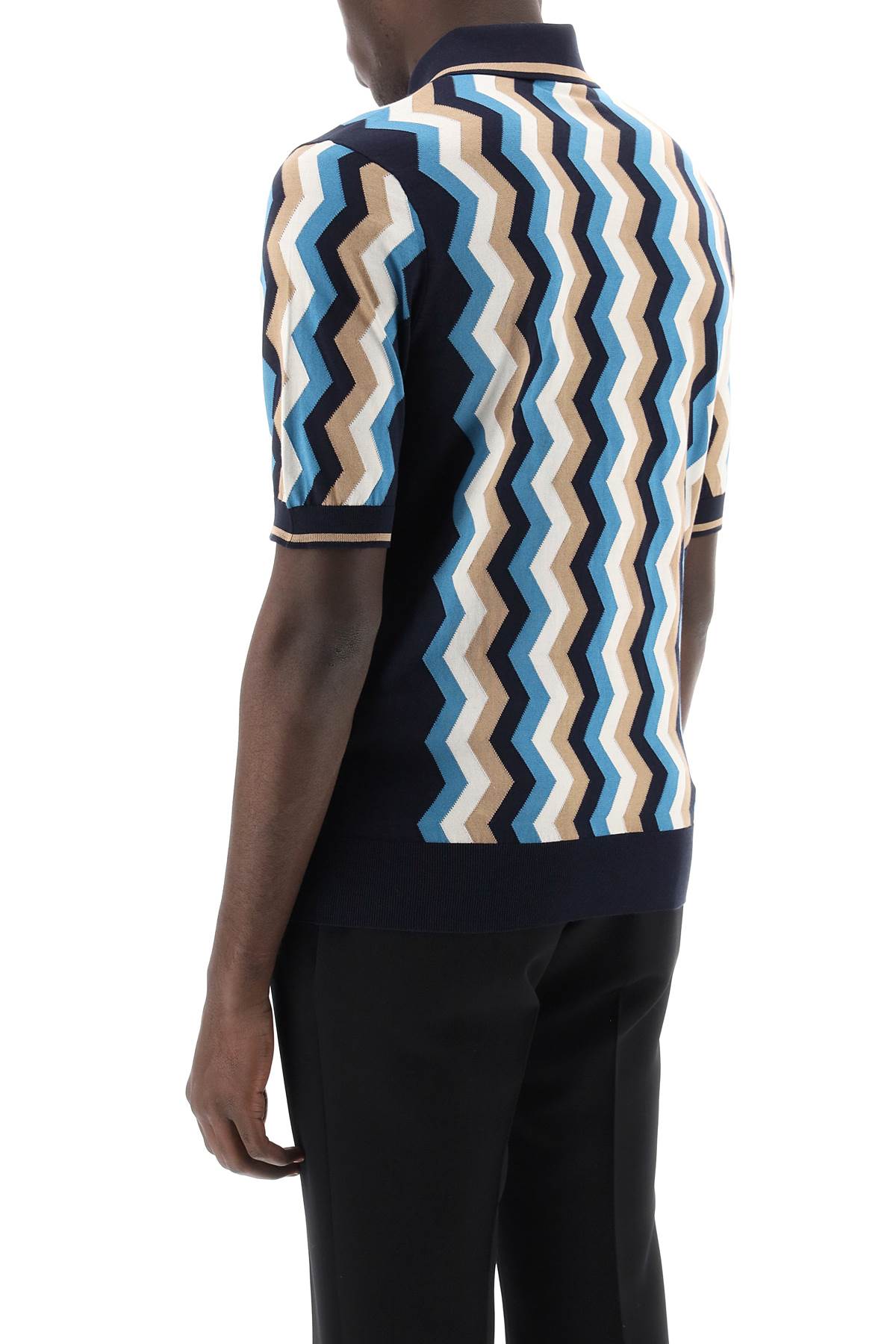 Silk Polo Shirt With Zigzag In  - Blu