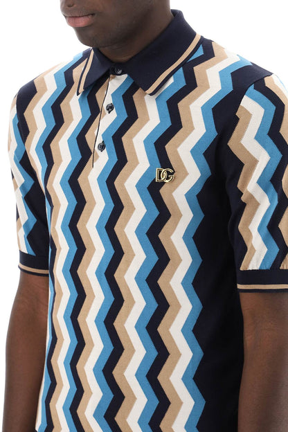 Silk Polo Shirt With Zigzag In  - Blu