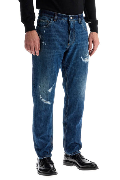 Distressed Denim Loose Fit Jeans For  - Blue