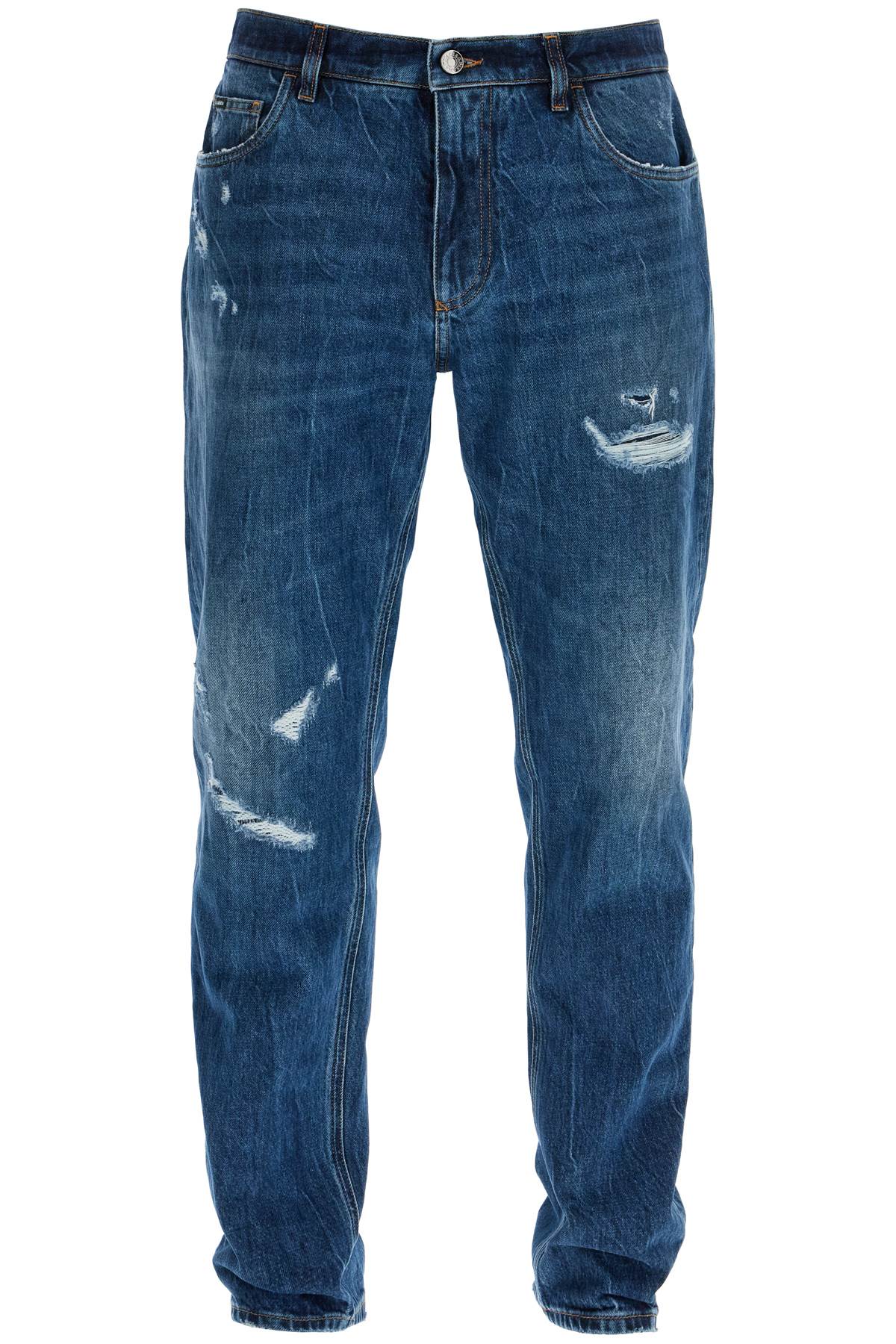 Distressed Denim Loose Fit Jeans For  - Blue