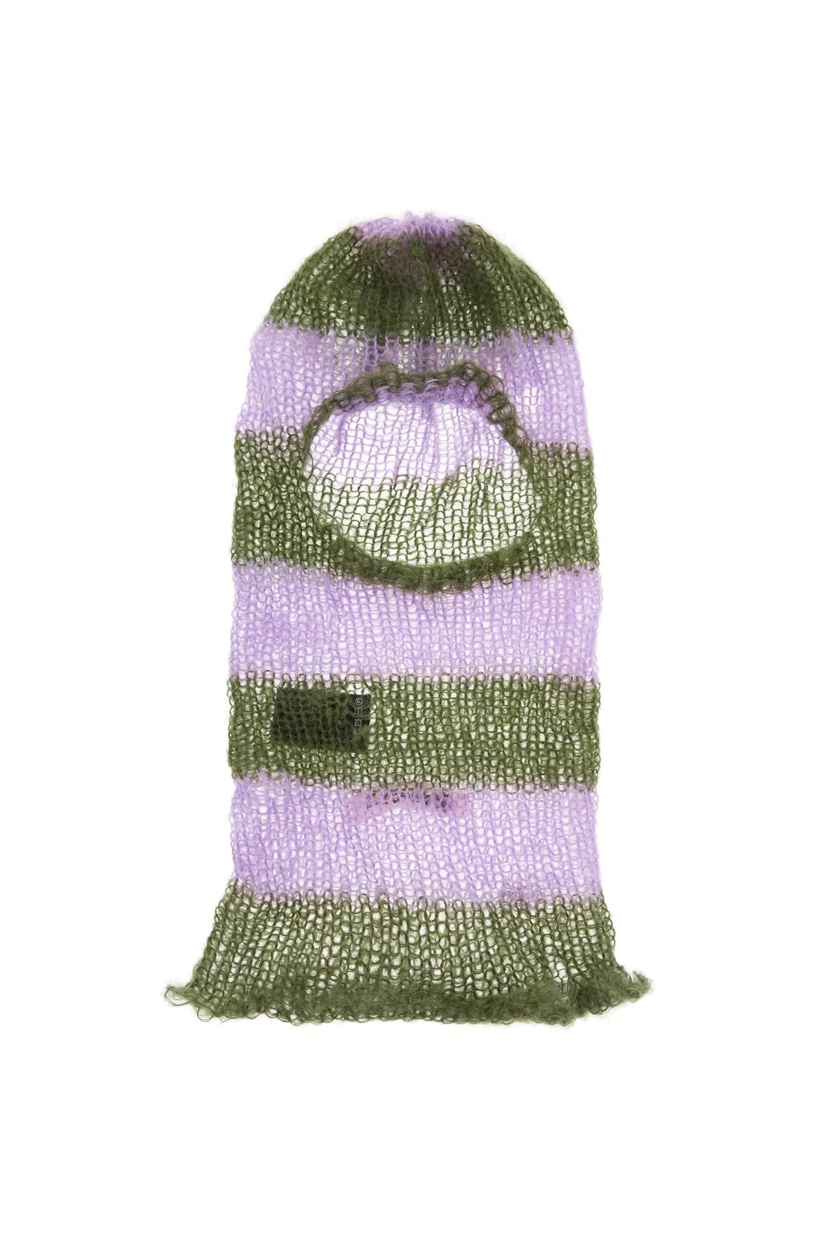 Striped Mohair Balaclava Helmet  - Green