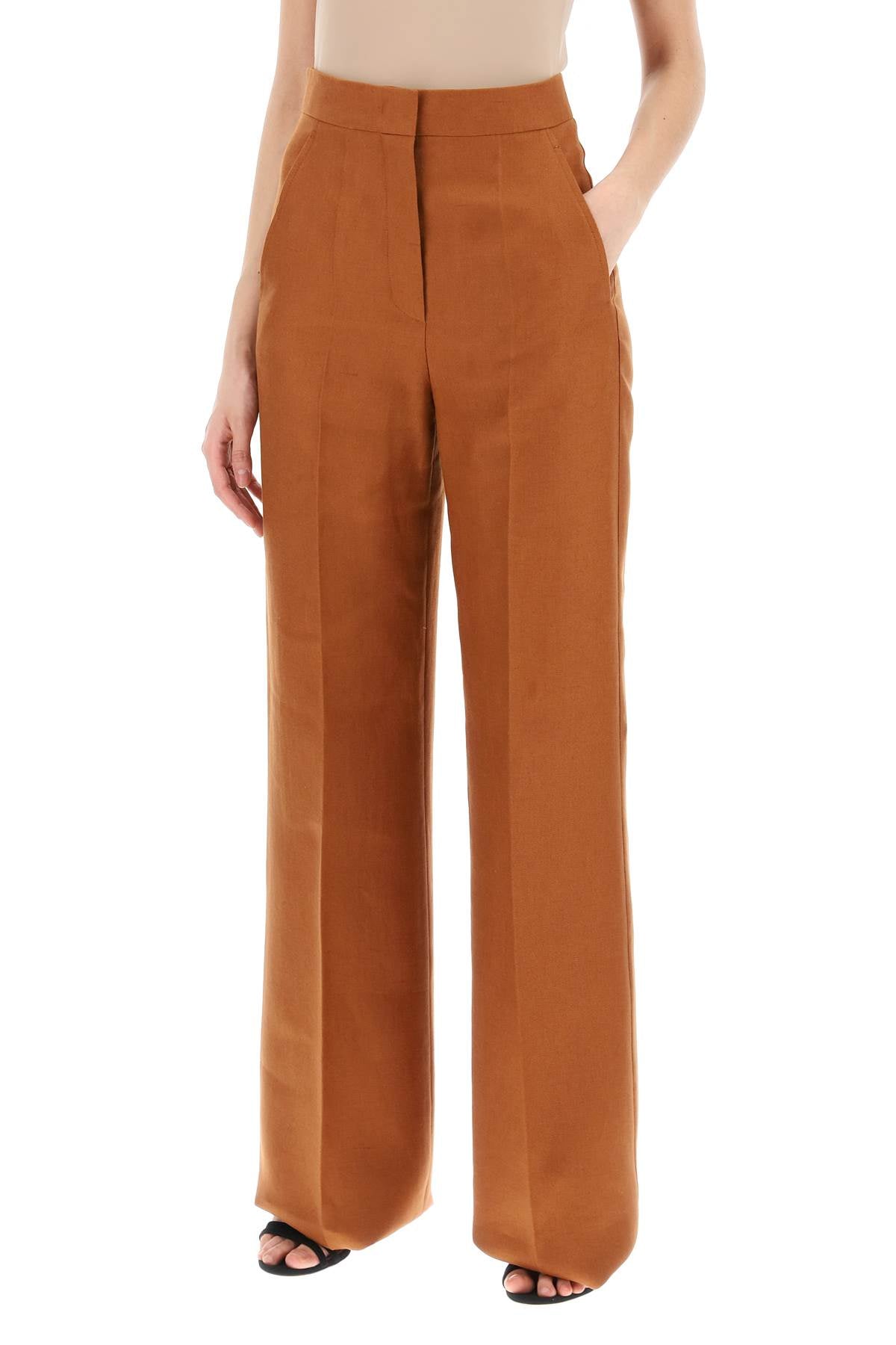 'hangar' Wide Leg Linen Pants  - Brown