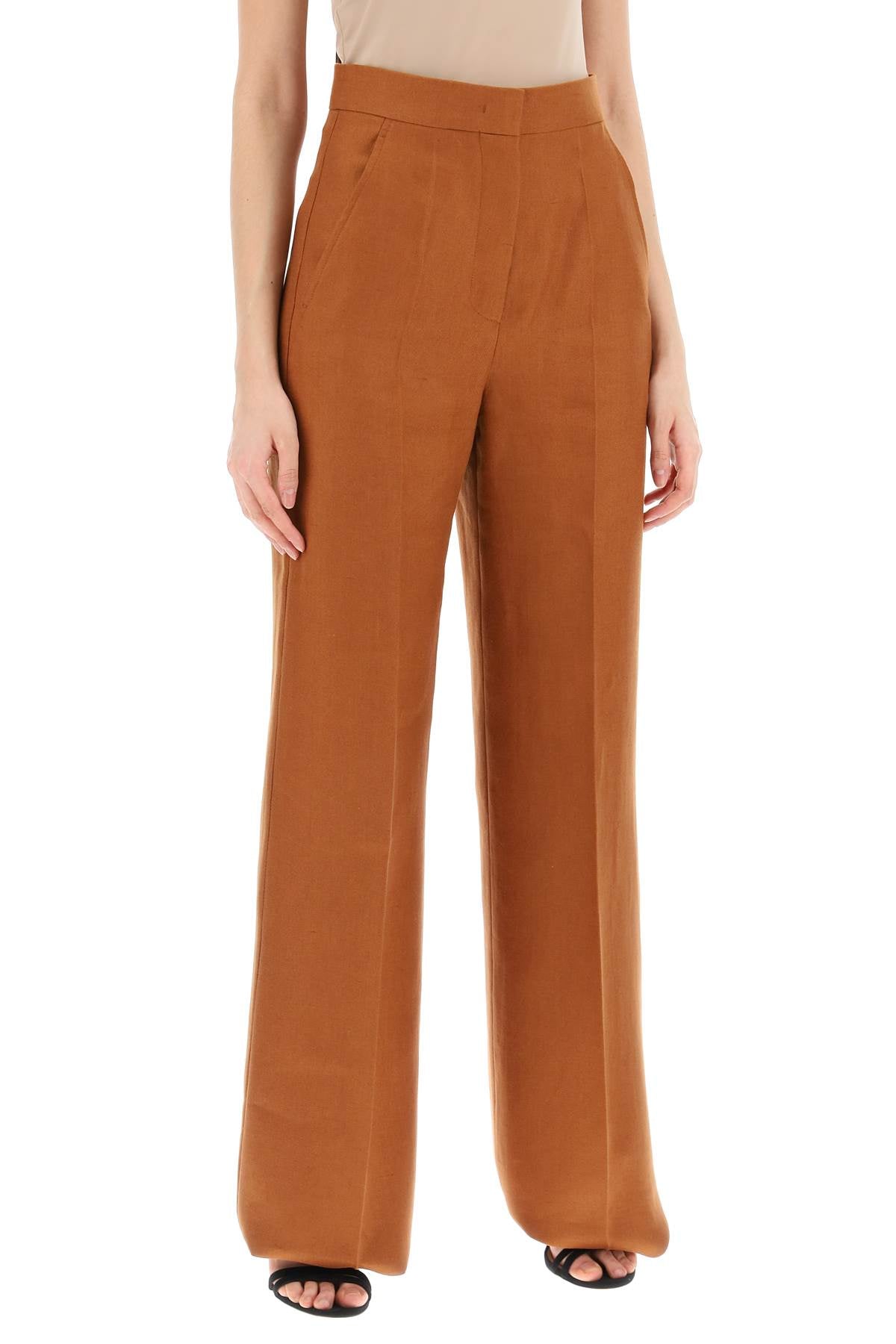 'hangar' Wide Leg Linen Pants  - Brown