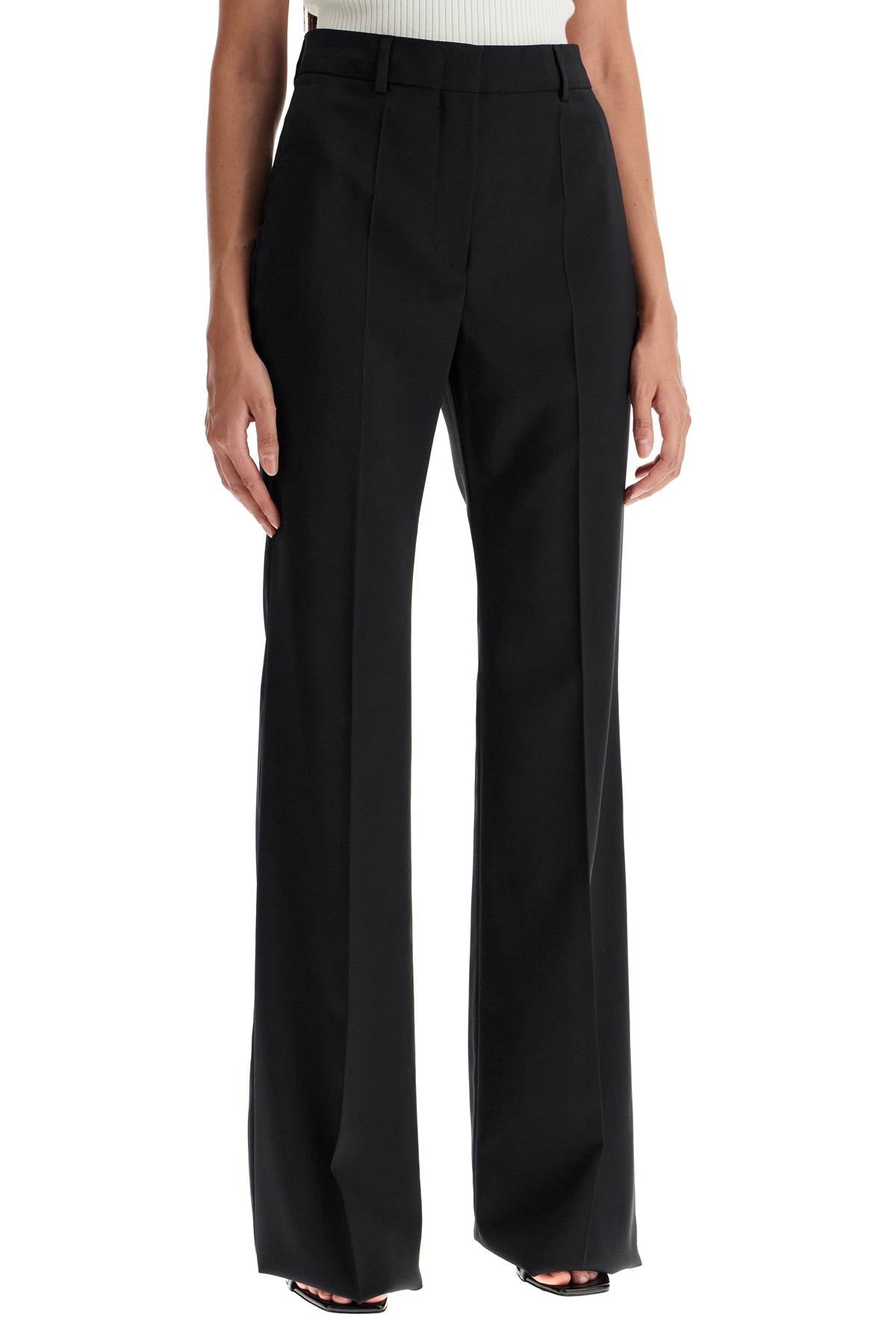 Flared Wool Stretch Pants  - Black