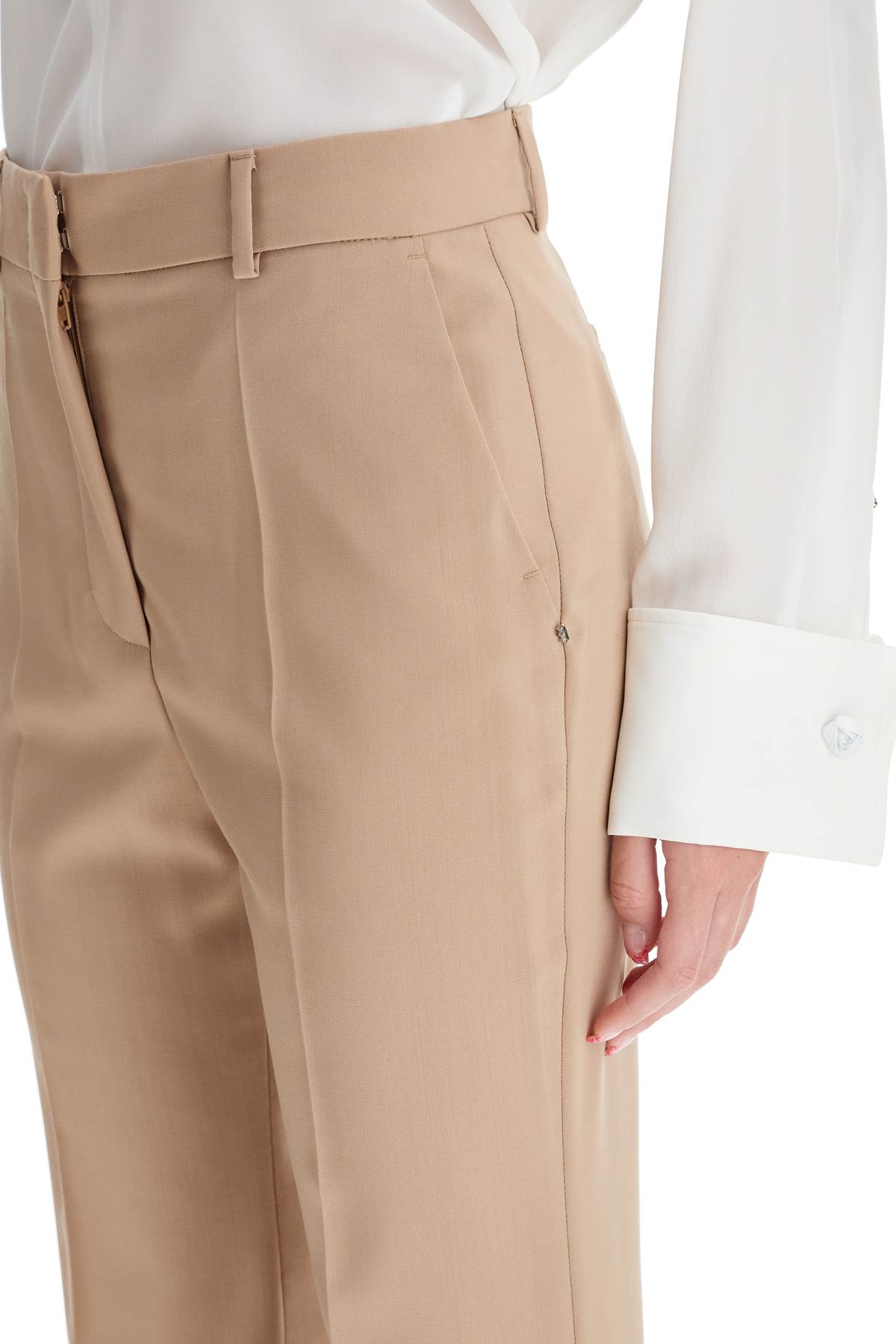 Flared Wool Stretch Pants  - Beige