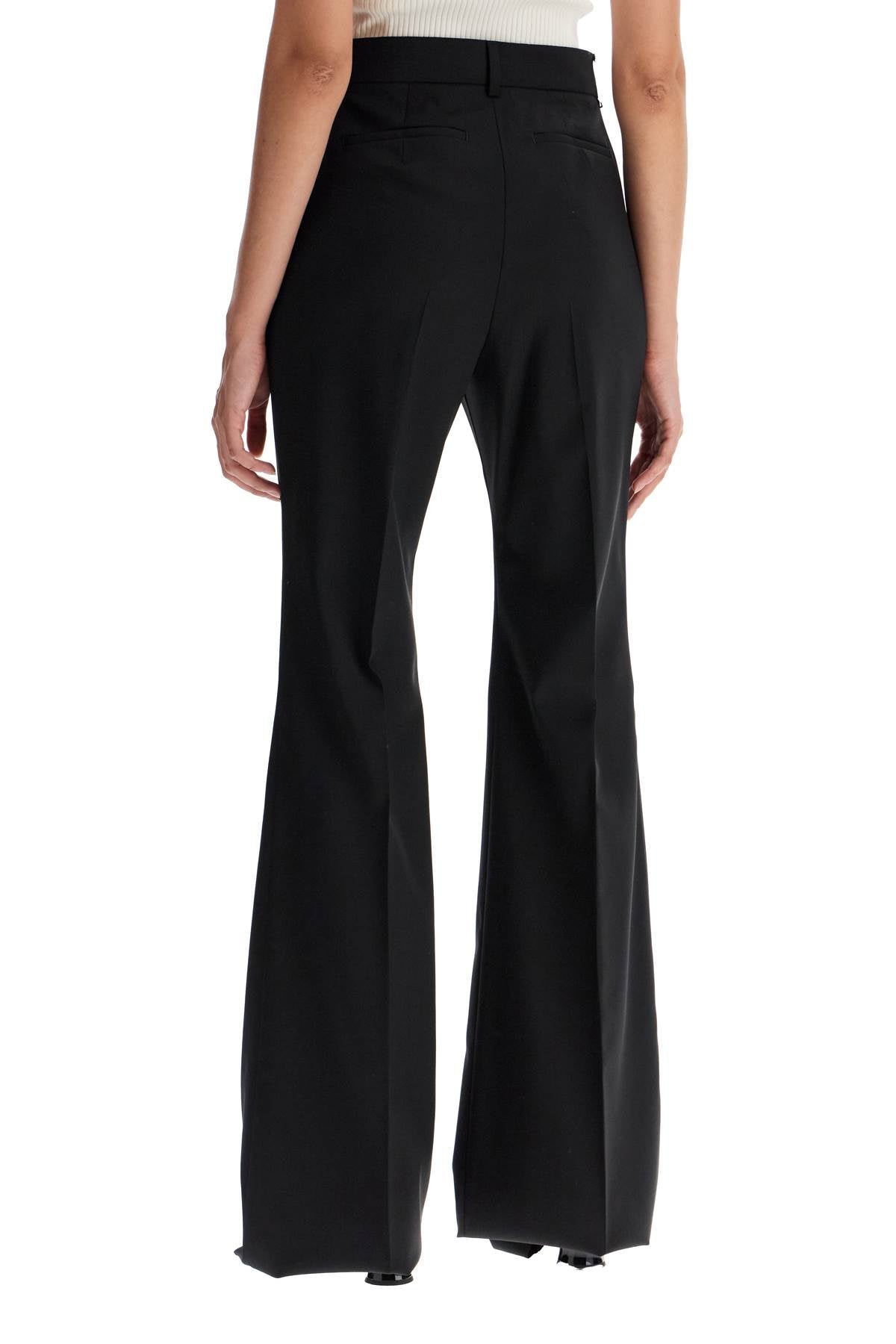 Flared Wool Stretch Pants  - Black