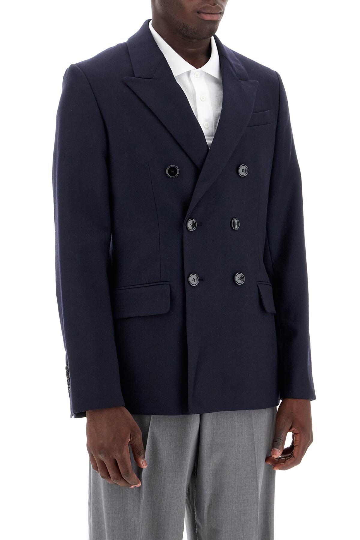 Double-breasted Wool Jacket  - Blue