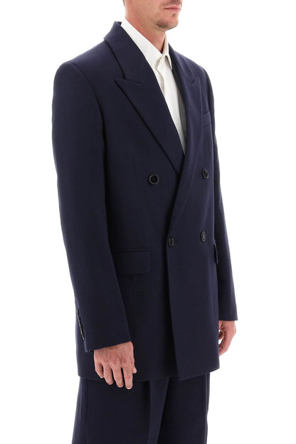 Wool Serge Double-breasted Blazer  - Blu