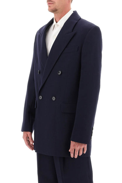 Wool Serge Double-breasted Blazer  - Blu