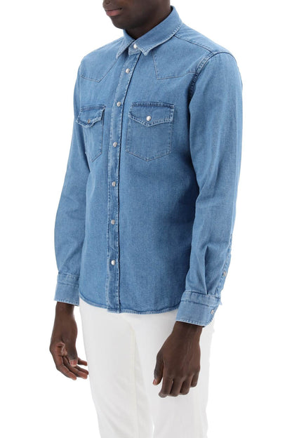 Denim Western Shirt For Men  - Blu