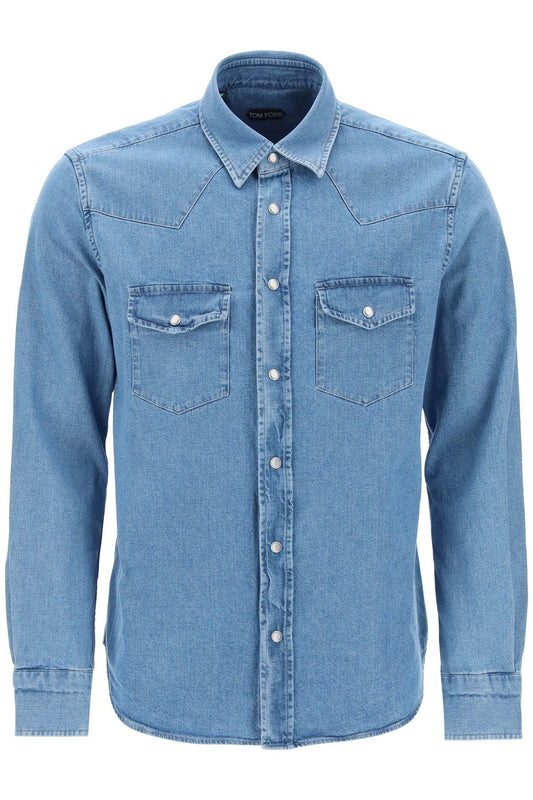 Denim Western Shirt For Men  - Blu